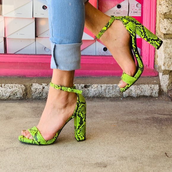Delicious Neon Yellow Python 4” Strappy Heels - Picture 5 of 8